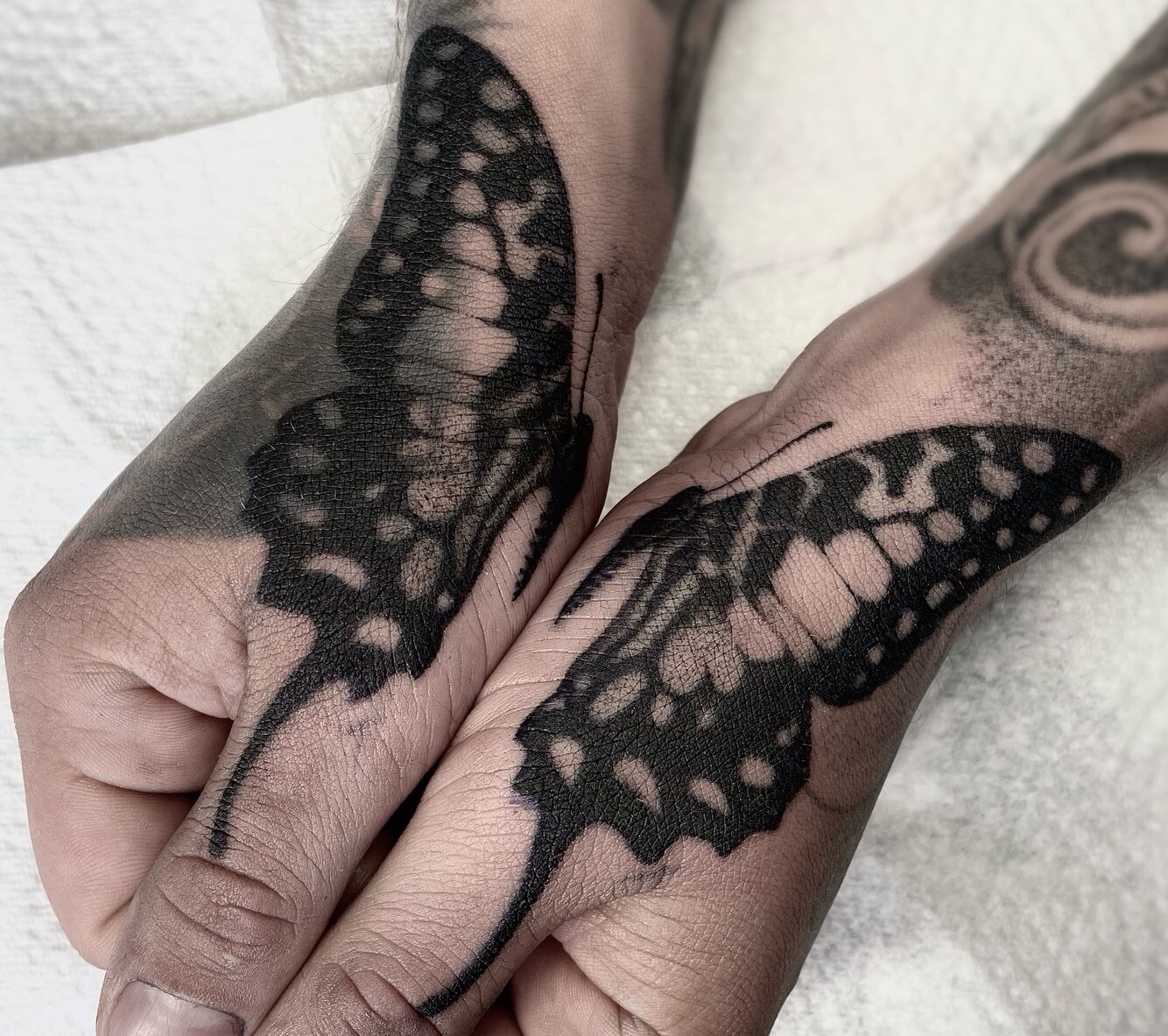 czarny motyl tatuaz